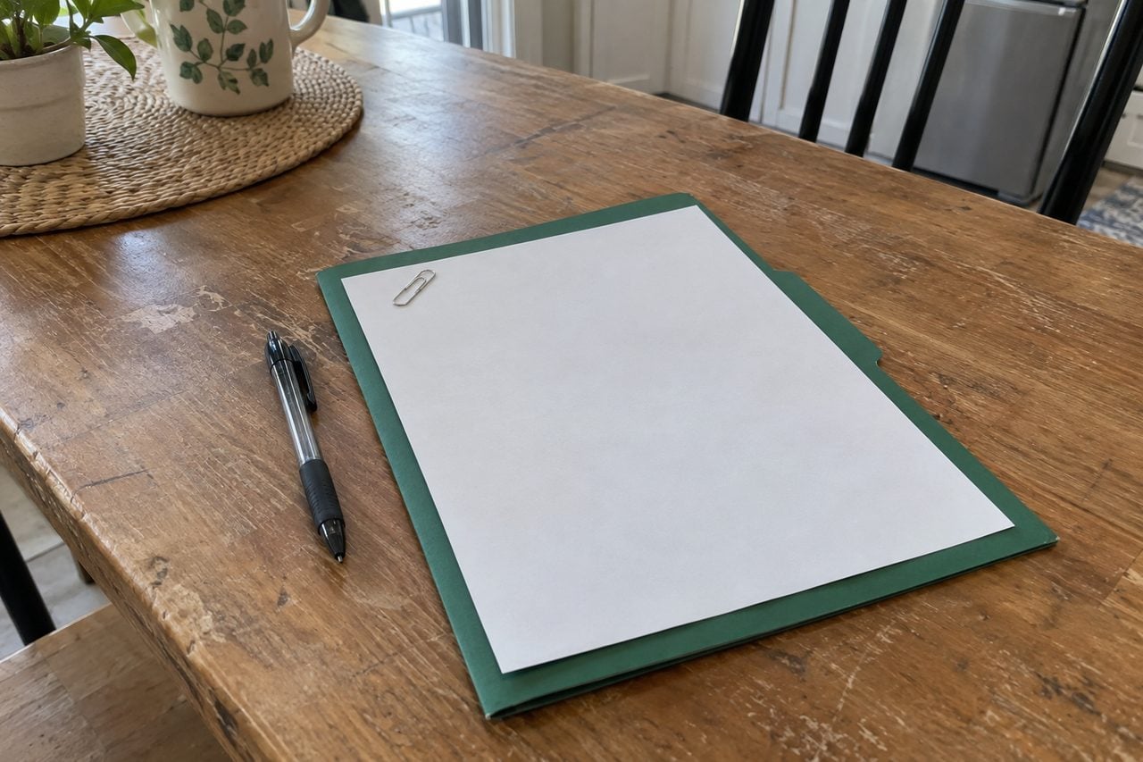 A blank sheet and pen set out for an affidavit appointment