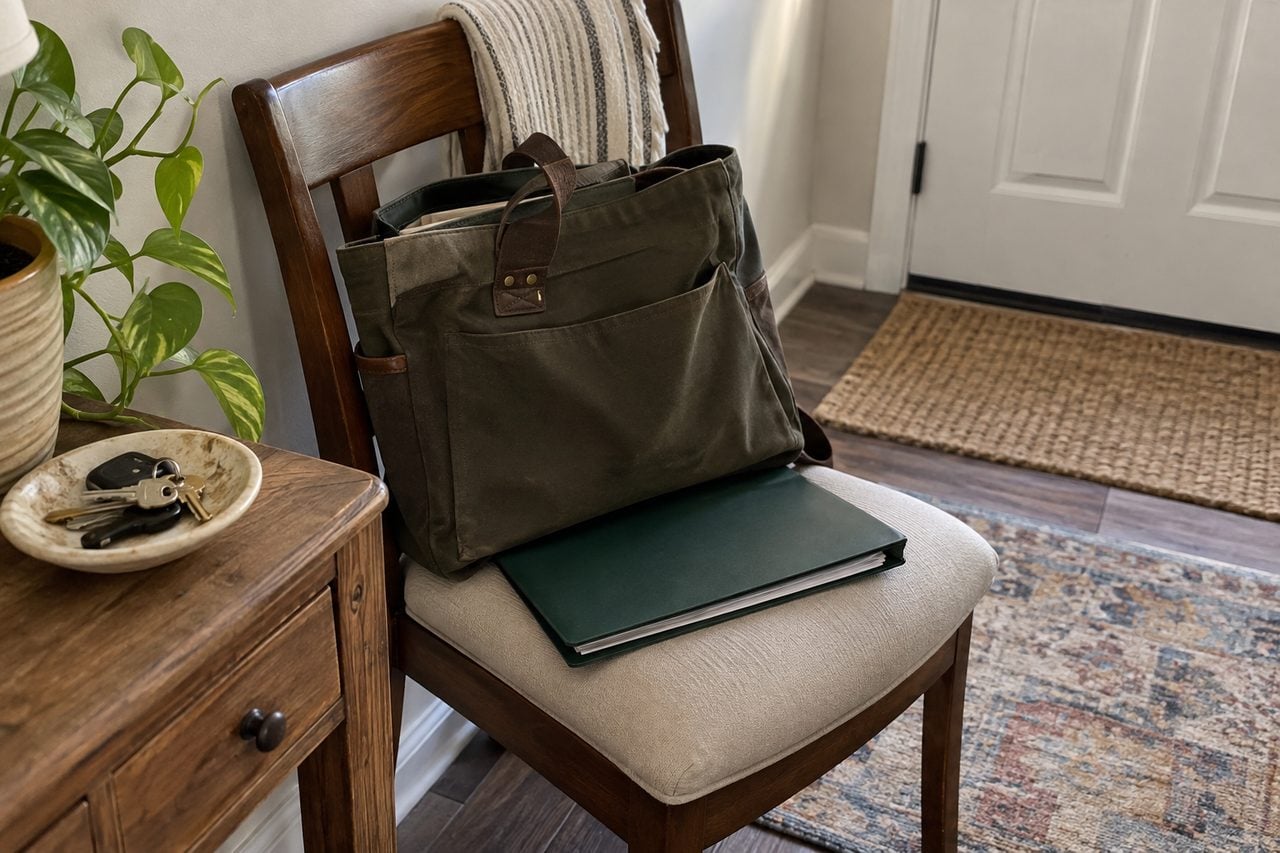 A canvas bag and document folder ready for a mobile visit